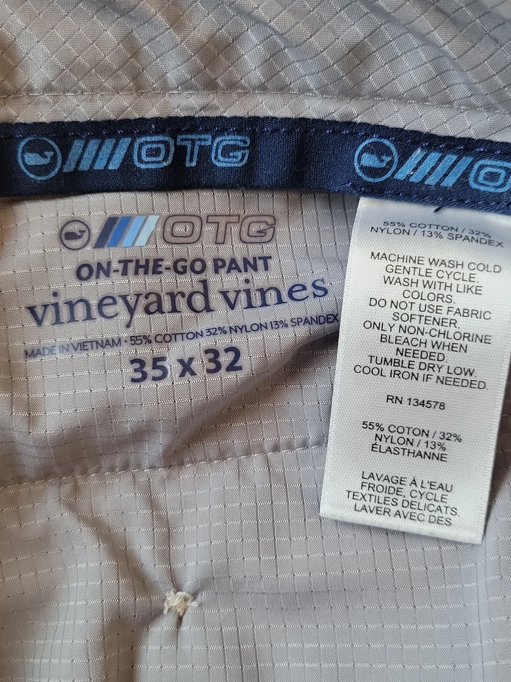 Vineyard Vines OTG‎ Pants Men's 35x32 Gray On the Go Performance Stretch Chino